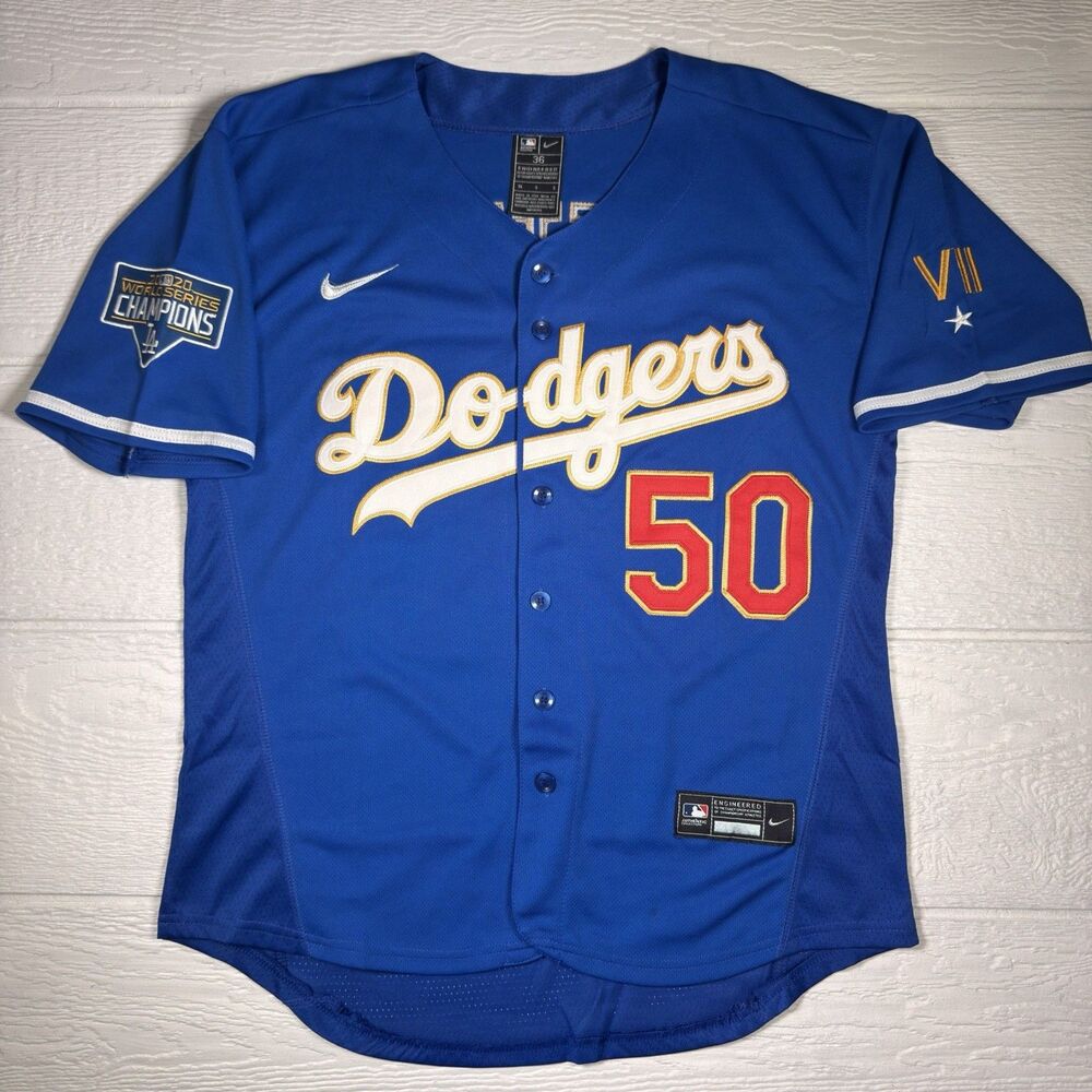 Mookie Betts #50 LA Dodgers Nike Authentic 2021 Blue Gold Program Jersey Size 36